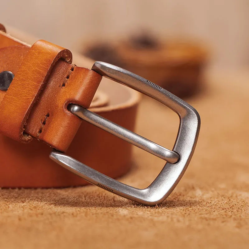 Mens Casual Leather Belts For Jeans; Cowhide Leather