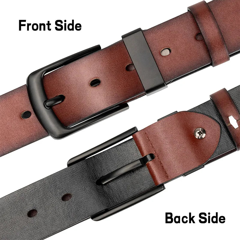 Men's Classic Black Leather Belt with Stylish Pin Buckle , Wide men belts