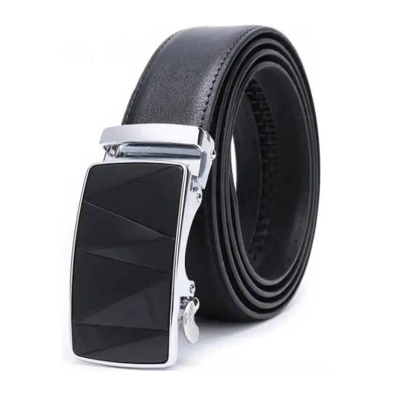 Genuine Leather Black Belt for Men Automatic Buckle