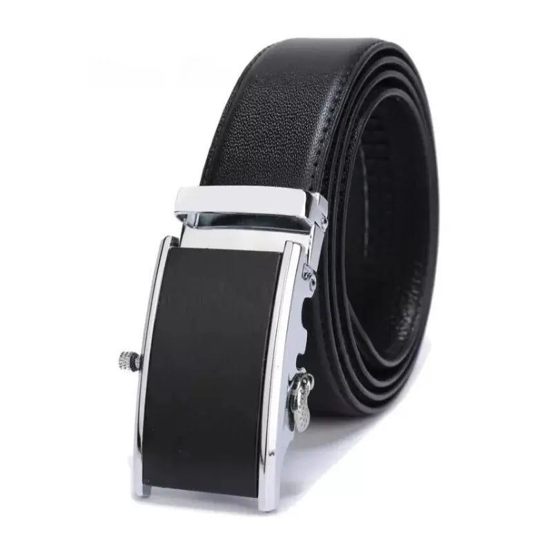 Genuine Leather Black Belt for Men Automatic Buckle
