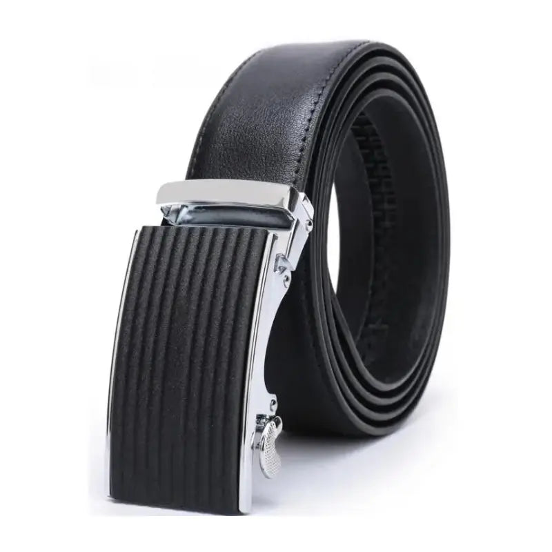 Genuine Leather Black Belt for Men Automatic Buckle