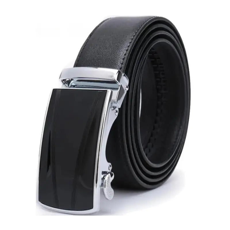 Genuine Leather Black Belt for Men Automatic Buckle