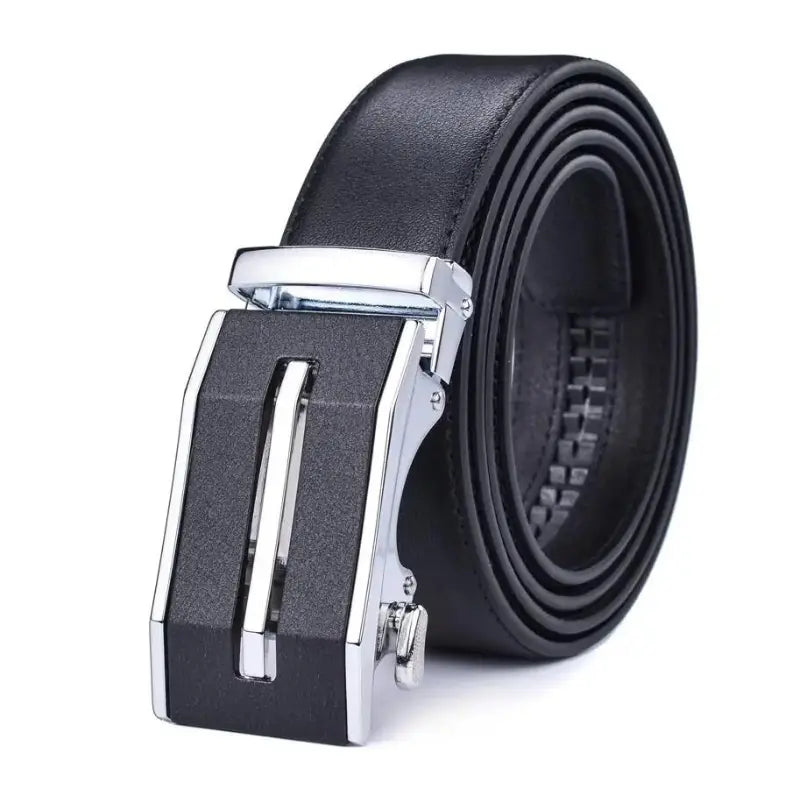 Genuine Leather Black Belt for Men Automatic Buckle