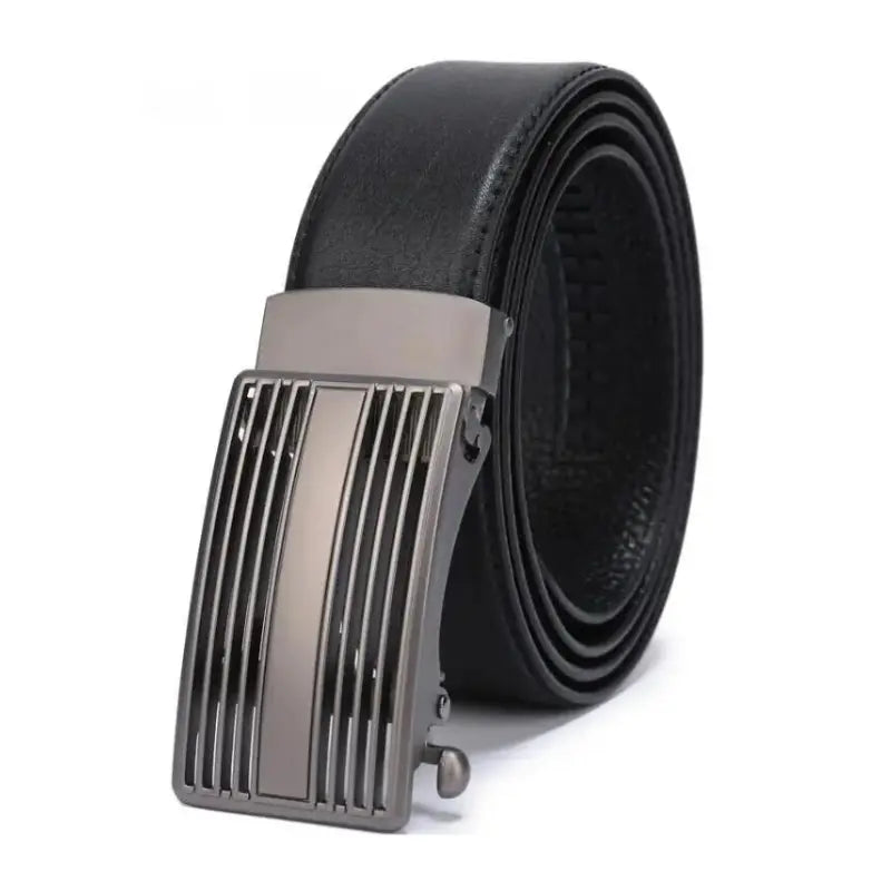 Genuine Leather Black Belt for Men Automatic Buckle
