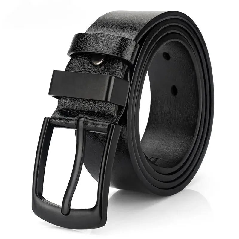 Men's Classic Black Leather Belt with Stylish Pin Buckle , Wide men belts