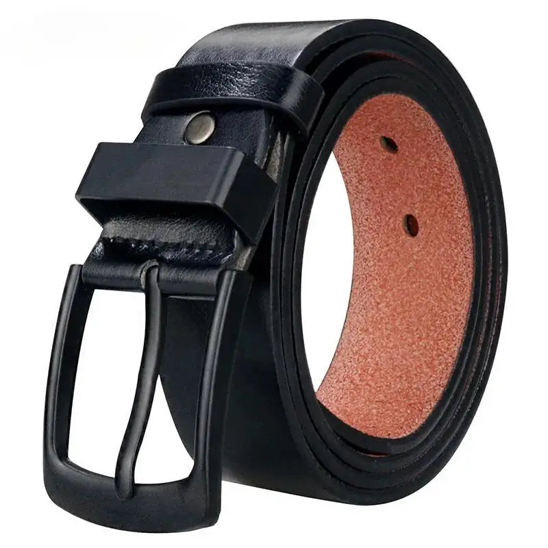 Men's Classic Black Leather Belt with Stylish Pin Buckle , Wide men belts