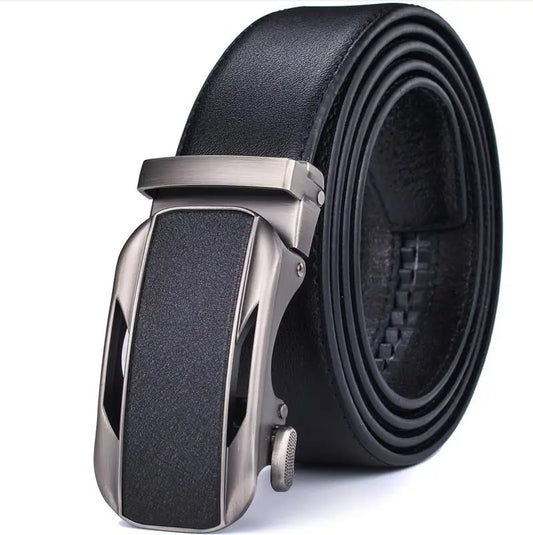 Genuine Leather Ratchet Belt for Men with Slide Click Automatic Buckle, Plus Size