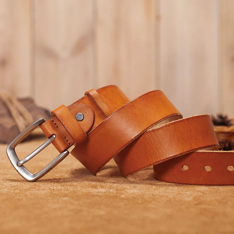 Mens Casual Leather Belts For Jeans; Cowhide Leather