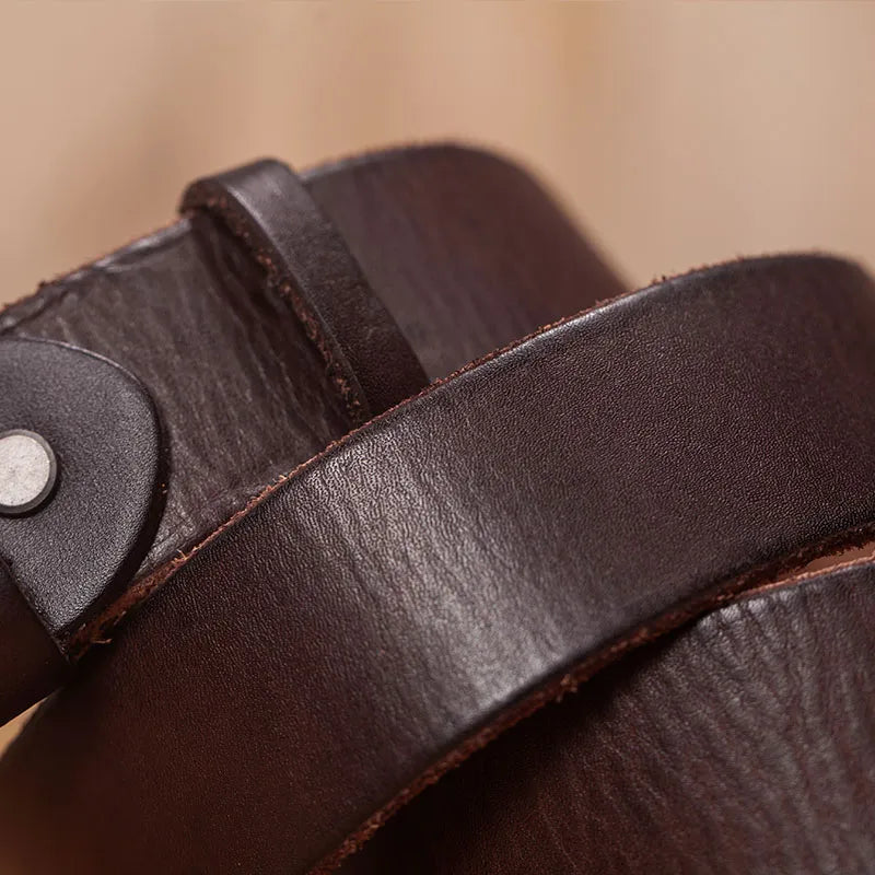 Mens Casual Leather Belts For Jeans; Cowhide Leather