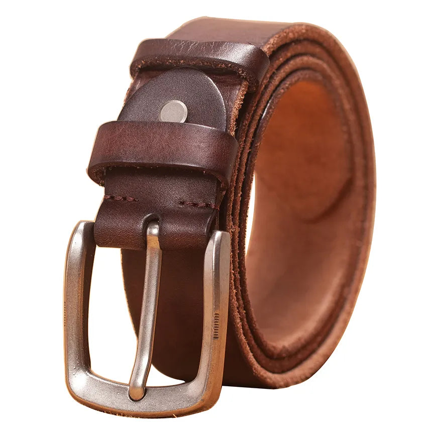 Mens Casual Leather Belts For Jeans; Cowhide Leather