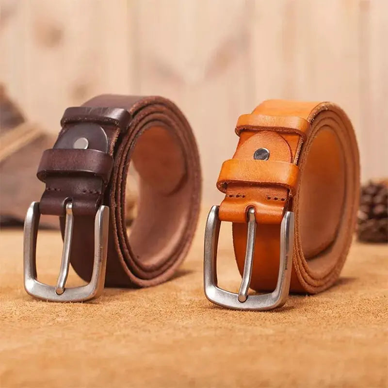 Mens Casual Leather Belts For Jeans; Cowhide Leather